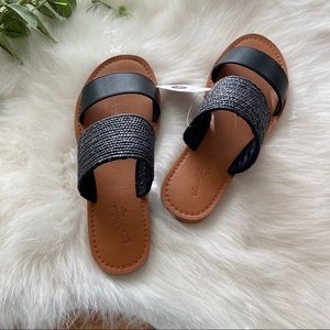 2 Strap Black Slide Sandals - NWT